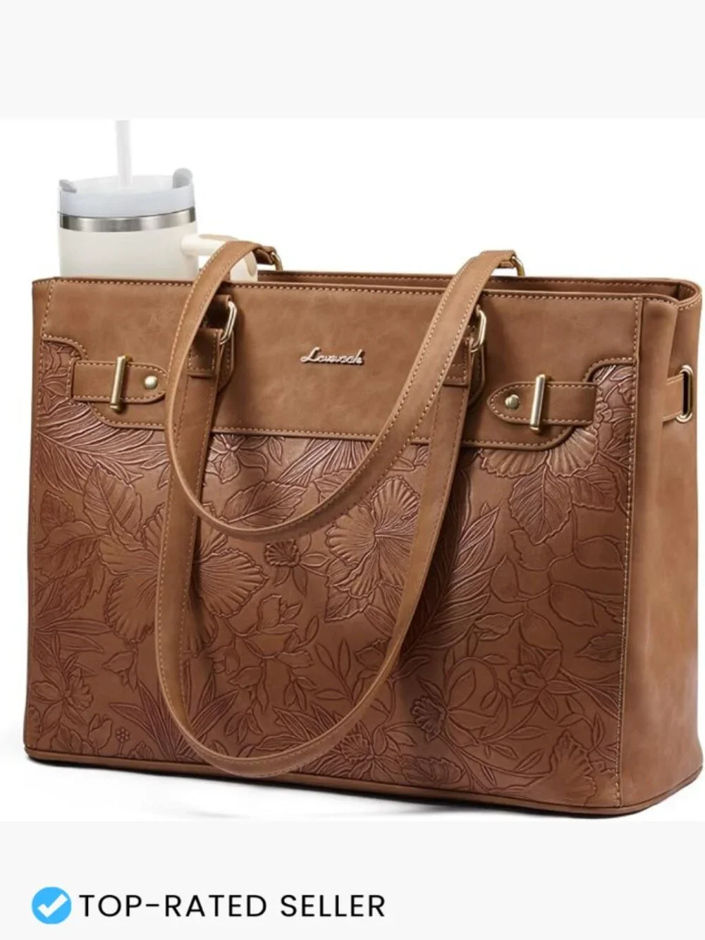Waterproof Laptop Tote Bag with Cup Holder Work Teacher Women's Large Capacity